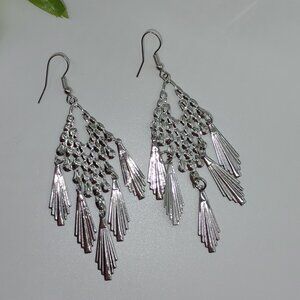 Silver Diamond Shape Dangle Hook Earrings